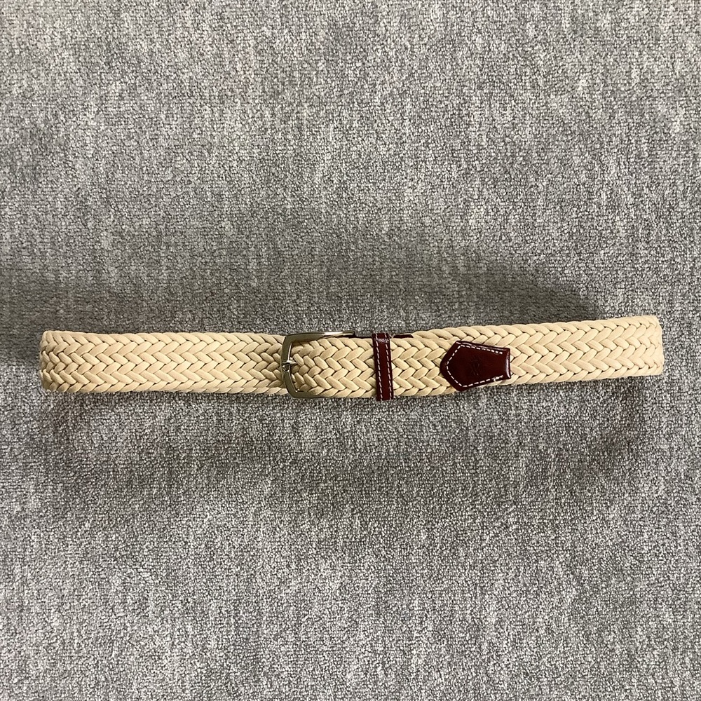 Vicomte Braided Cream Belt with Brown Leather Accents OS